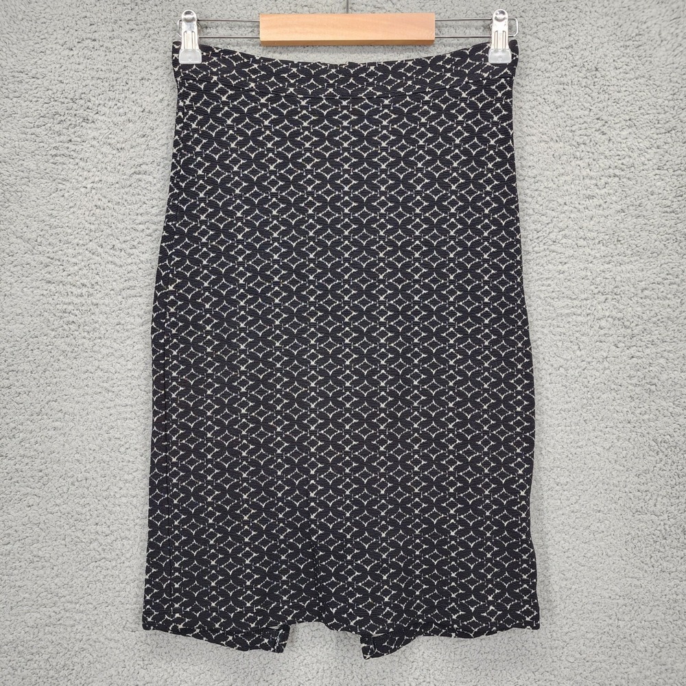 Maeve Anthropologie Black White Geometric Textured Knit Pencil Skirt XS Tencel